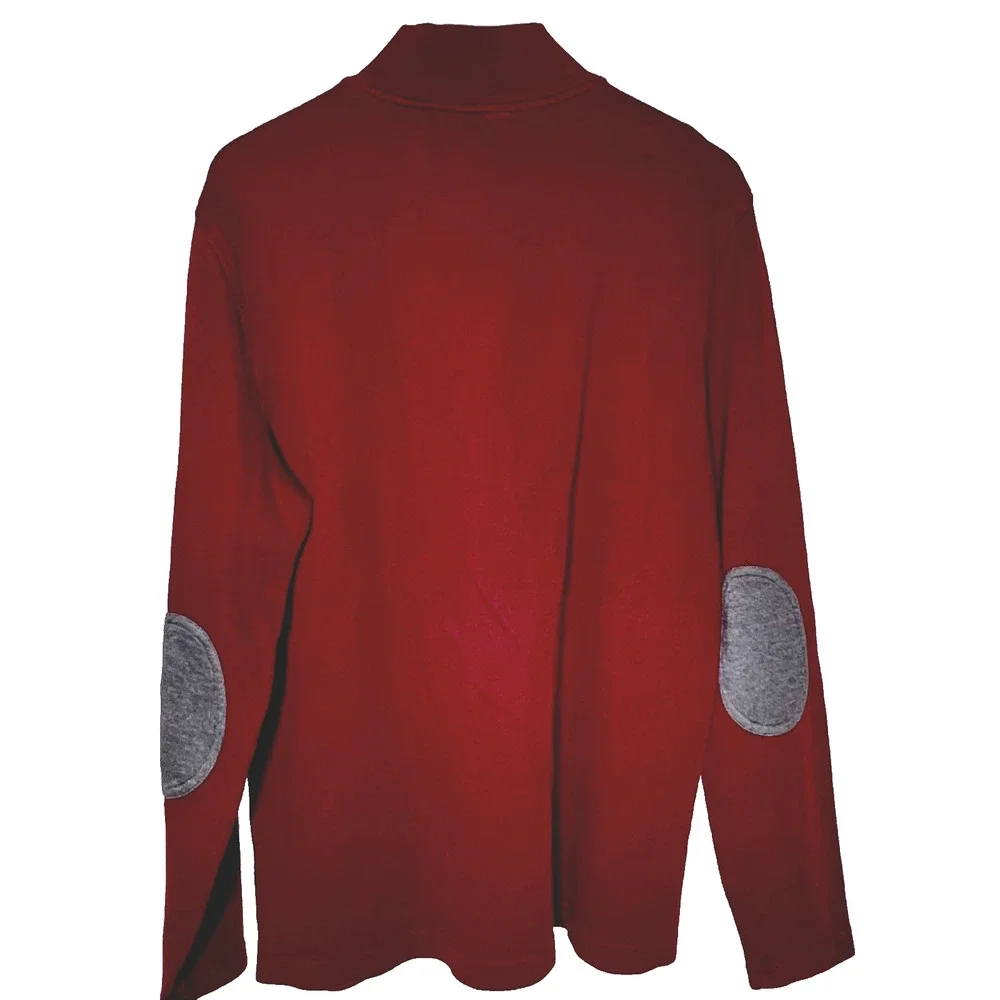 Banana Republic Sweater Men XL Burgundy Elbow Patch Cotton 1/4 Zip Outdoor Basic